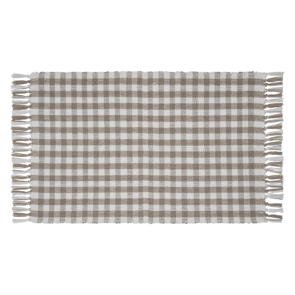 My Texas House Taupe Gingham Fringe Indoor/Outdoor Layering Rug, 24x38 - Picture 2 of 8